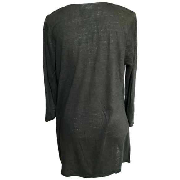 J.Jill Love Linen Dark Green Knit Mixed Media A-Line Slits  Linen Tunic Size M - Picture 5 of 11